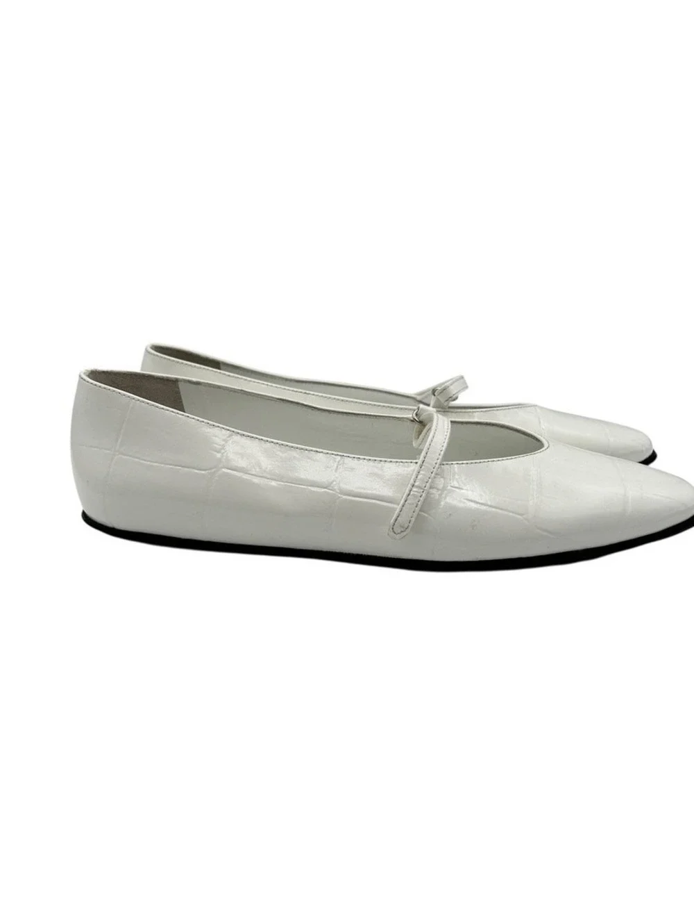 BY FAR White Croc Embossed Leather Mary Jane Ballet Flats Size 9.5